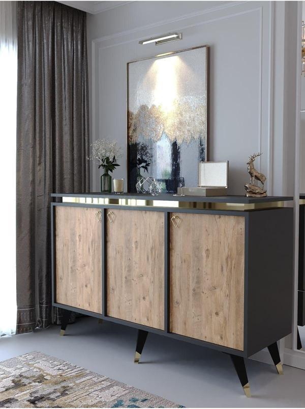 Myniture Home & Living Festival Konsol Bsk2003-4-6 Si̇lver Antrasi̇t Çam - Image 1