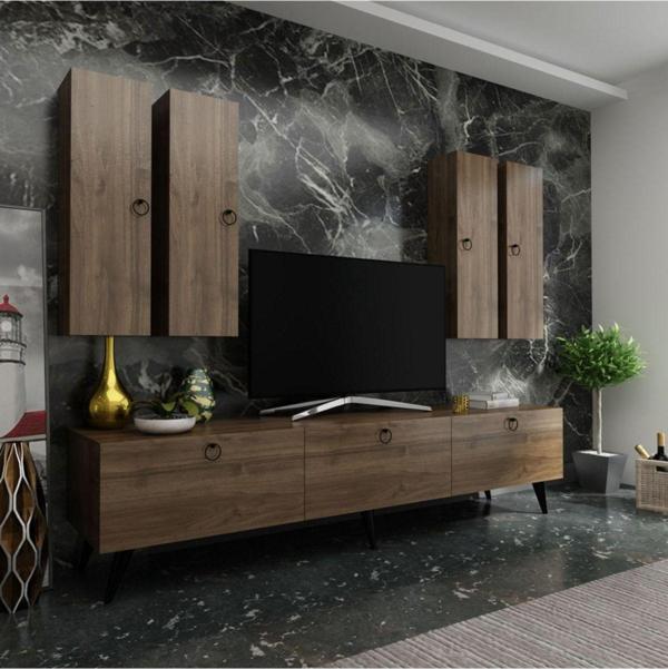 MobilyaFırsat Ideal Tv Ünitesi Duvar Raf Ve Duvar Dolaplı Q7020-2 Ceviz - Image 1