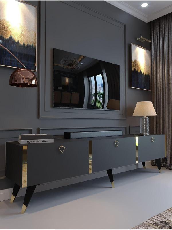 Myniture Home & Living Festival Tv Sehpası G3817-4 Antrasit Gold - Image 1