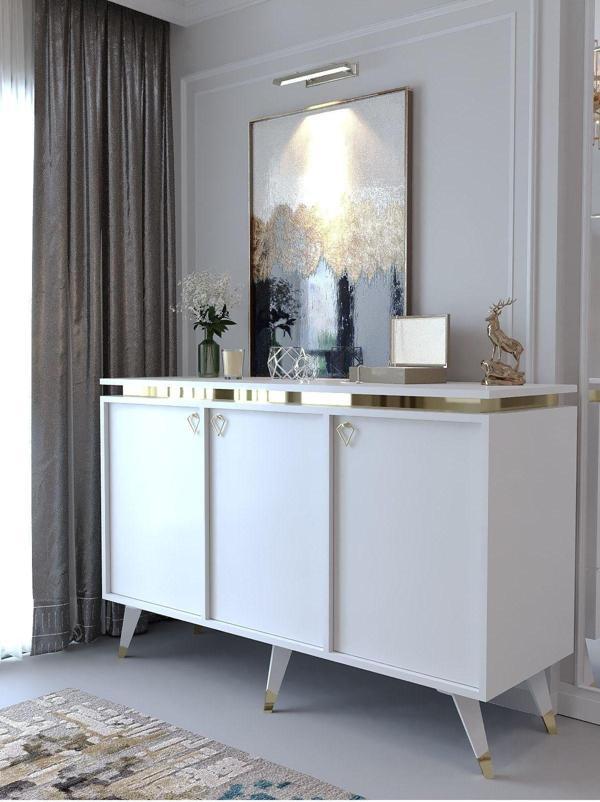 Myniture Home & Living Festival Konsol Bgk2003-1 Gold Parlak Beyaz - Image 1