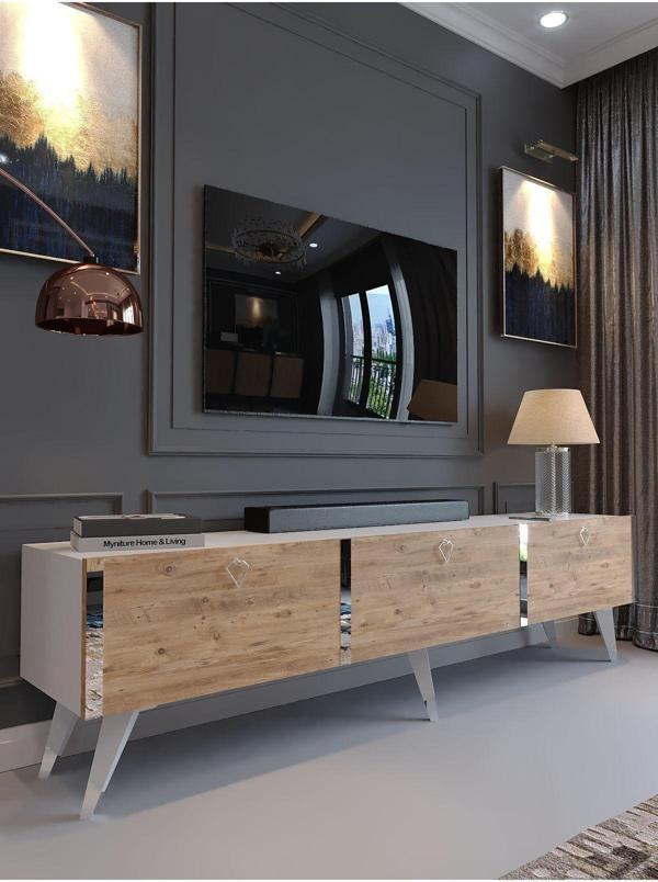 Myniture Home & Living Festival Tv Sehpası S3817-6-1 Silver Beyaz Atlantik Çam - Image 1