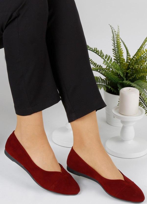 Renklibutik Bordo Kadife Kadın Babet - Image 1