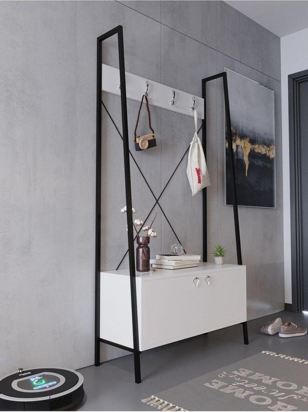 Myniture Home & Living Festival Demir Ayaklı Portmato - Sdp2001-1 Silver Beyaz Parlak - Image 1