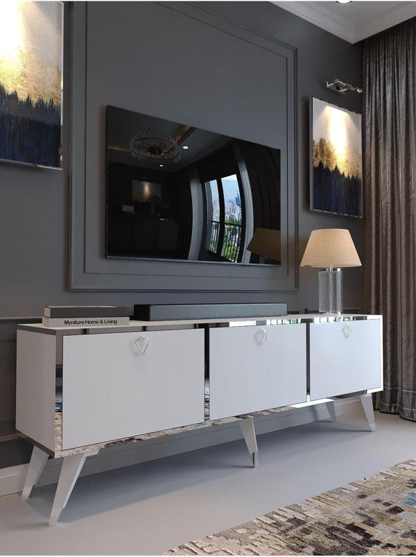 Myniture Home & Living Festival Silver Tv Sehpası Sp-M1001-1 Beyaz Parlak Minifiks Bağlantı - Image 1