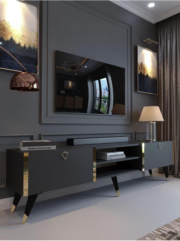Myniture Home & Living Festival Tv Sehpası G3830-4 Antrasit Gold - Image 1