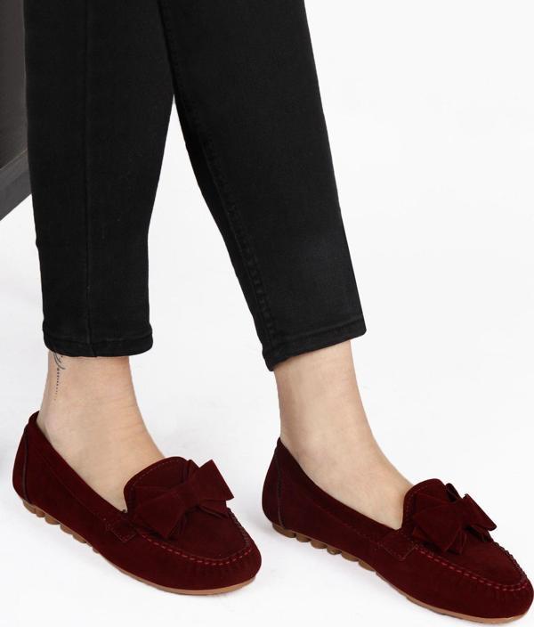 Renklibutik Bordo Kadife Kadın Babet - Image 1