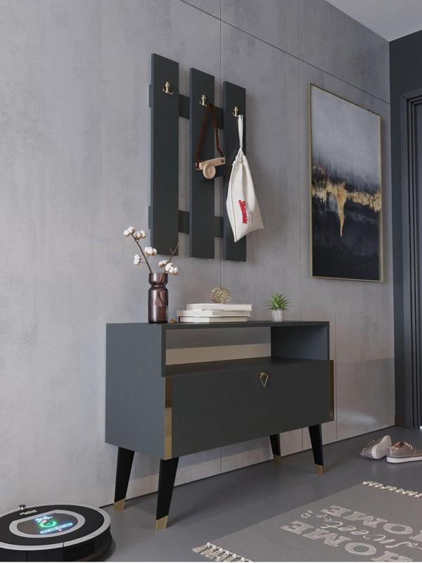 Myniture Home & Living Festival Portmanto - Gp1004-4 - Antrasit Gold - Image 1