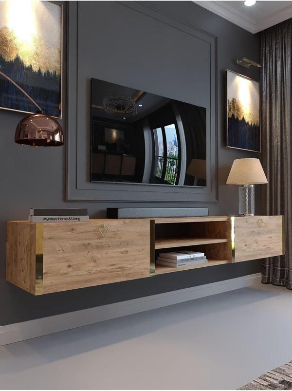 Myniture Home & Living Festival Duvara Monte Tv Sehpası A. Çam G10009-6 Gold - Image 1