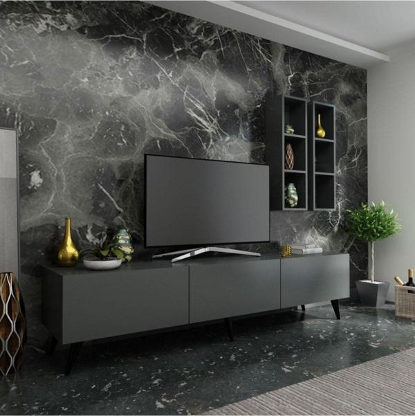 MobilyaFırsat Ideal Tv Ünitesi Duvar Raflı Q7803-4 Antrasit - Image 1