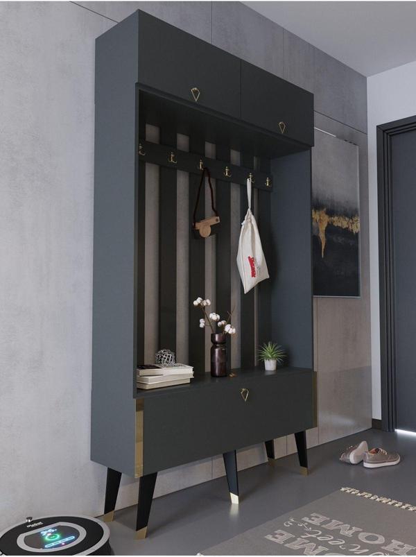 Myniture Home & Living Festival Portmanto - Gp1006-4 - Antrasit Gold - Image 1