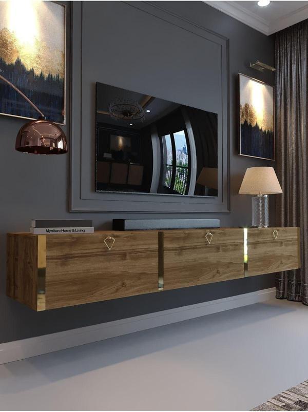 Myniture Home & Living Festival Duvara Monte Tv Sehpası Ceviz G10017-2 Gold - Image 1