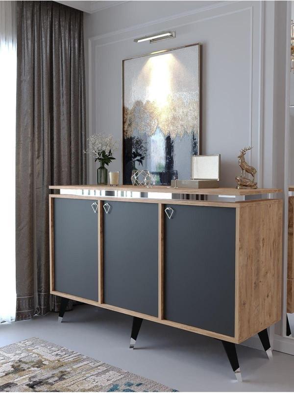 Myniture Home & Living Festival Konsol Bsk2003-6-4 Si̇lver Atlanti̇k Çam Antrasi̇t - Image 1