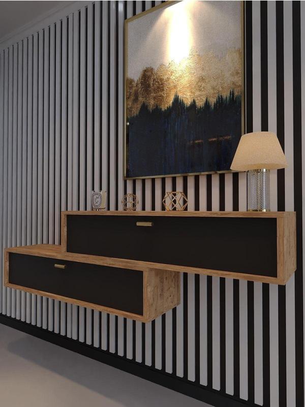 Myniture Home & Living Lüks Dresuar İkili Çam Antrasit - Gold Kulp - Image 1
