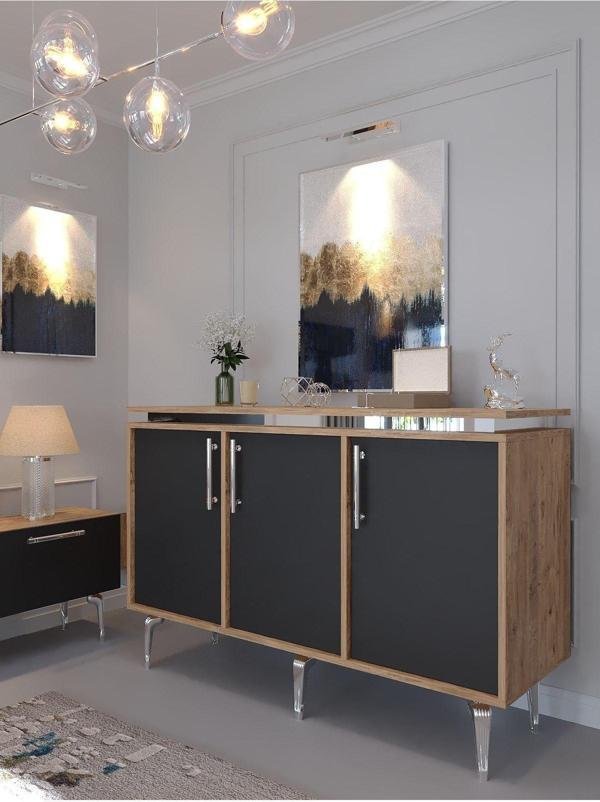 Myniture Home & Living Festival Konsol Sk-Set-2-6-4 Si̇lver Çam Antrasi̇t - Image 1