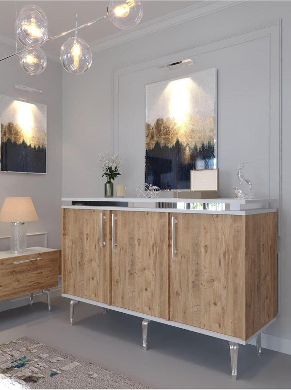 Myniture Home & Living Festival Konsol Sk-Set-2-1-6 Si̇lver Beyaz Çam - Image 1
