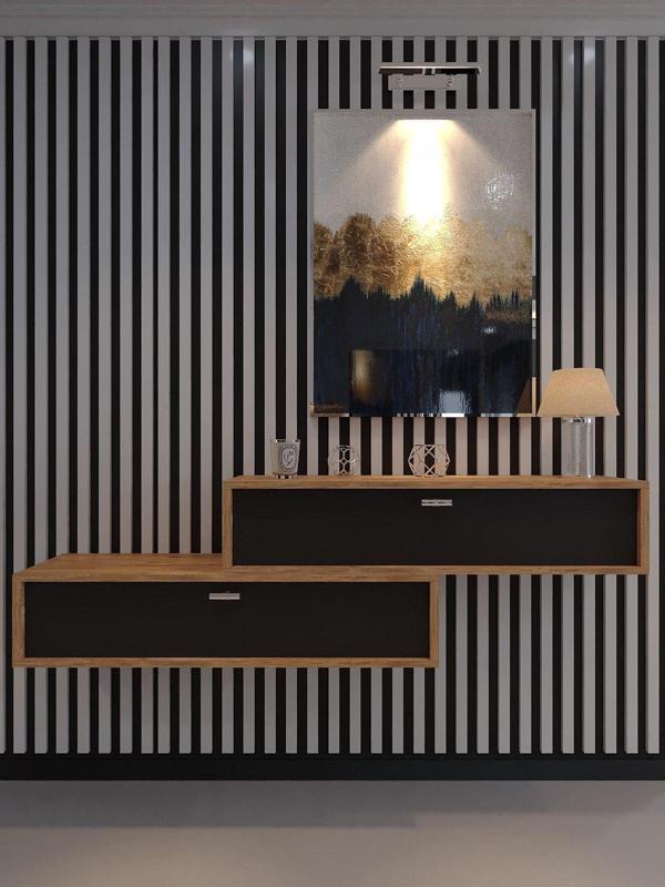 Myniture Home & Living Lüks Dresuar İkili Çam Antrasit - Silver Kulp - Image 1