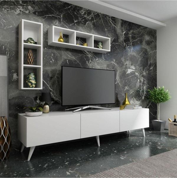 MobilyaFırsat Ideal Tv Ünitesi Duvar Rafı Q7004-1 Beyaz - Image 1
