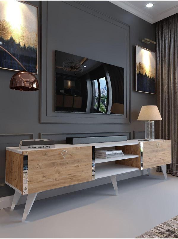 Myniture Home & Living Festival Tv Sehpası S3830-6-1 Silver Beyaz Atlantik Çam - Image 1
