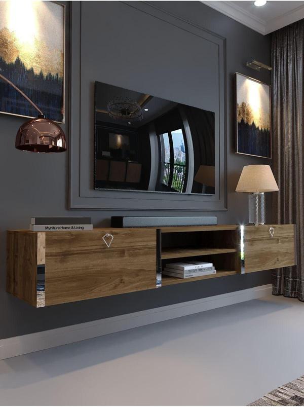 Myniture Home & Living Festival Duvara Monte Tv Sehpası Ceviz S10009-2 Silver - Image 1