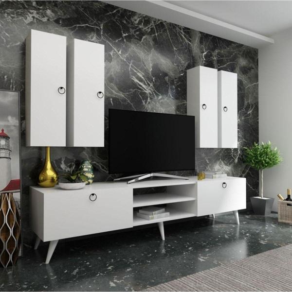 MobilyaFırsat Ideal Tv Ünitesi Duvar Raf Ve Duvar Dolaplı Q7021-1 Beyaz - Image 1