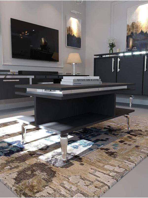 Myniture Home & Living Festival Orta Sehpa Sos-Set-2-4 Si̇lver Antrasi̇t 90X60 Cm - Image 1