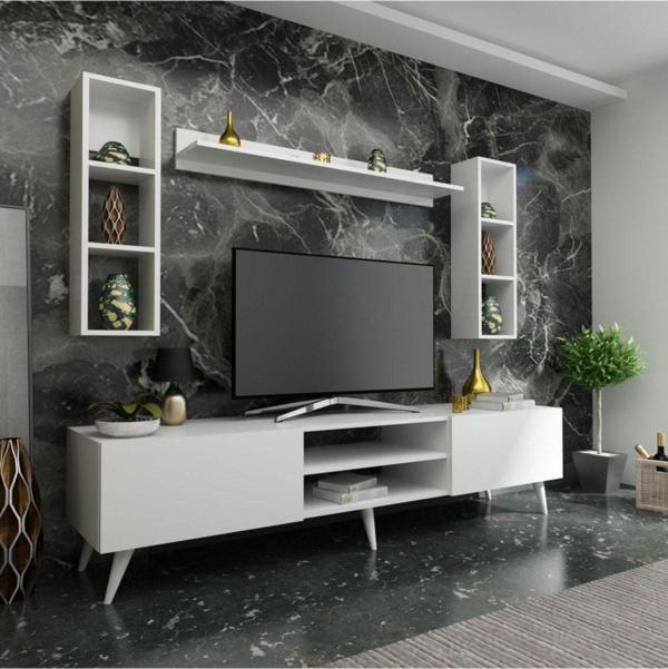 MobilyaFırsat Ideal Tv Ünitesi Duvar Raflı Q7809-1 Beyaz - Image 1