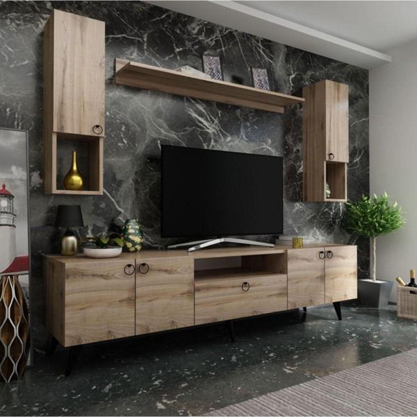 MobilyaFırsat Ideal Tv Ünitesi Duvar Raf Ve Duvar Dolaplı Q7025-3 Çırağan - Image 1