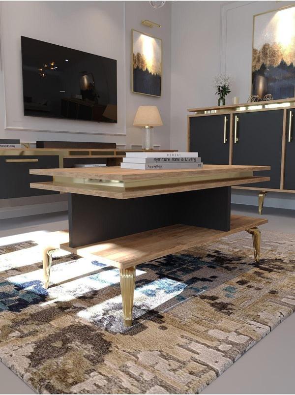 Myniture Home & Living Festival Orta Sehpa Gos-Set-2-6-4 Gold Çam Antrasi̇t 90X60 Cm - Image 1