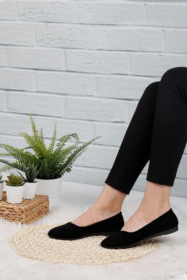 Renklibutik Kadın Siyah Kadife Babet - Image 1