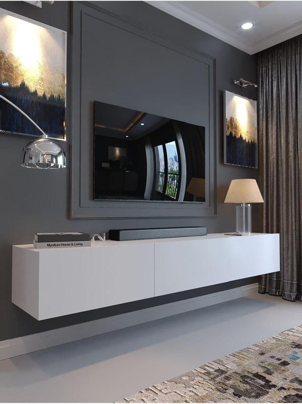 Myniture Home & Living Festival Tv Sehpası Dv-Q17-1 Beyaz Parlak Minifiks Bağlantı Duvara Monte Tv Ünitesi - Image 1