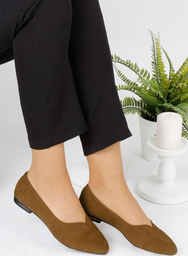 Renklibutik Kadın Taba Kadife Babet - Image 1