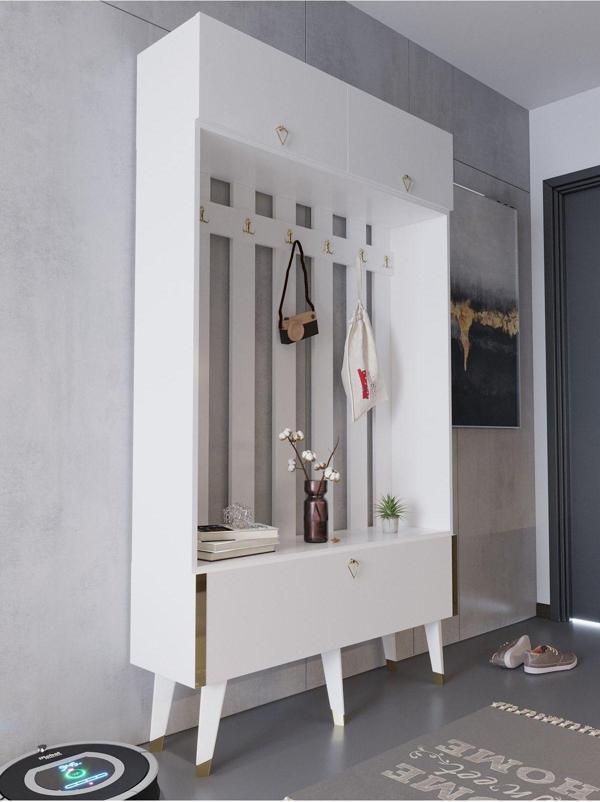 Myniture Home & Living Festival Portmanto - Gp1006-1 - Gold Parlak Beyaz - Image 1