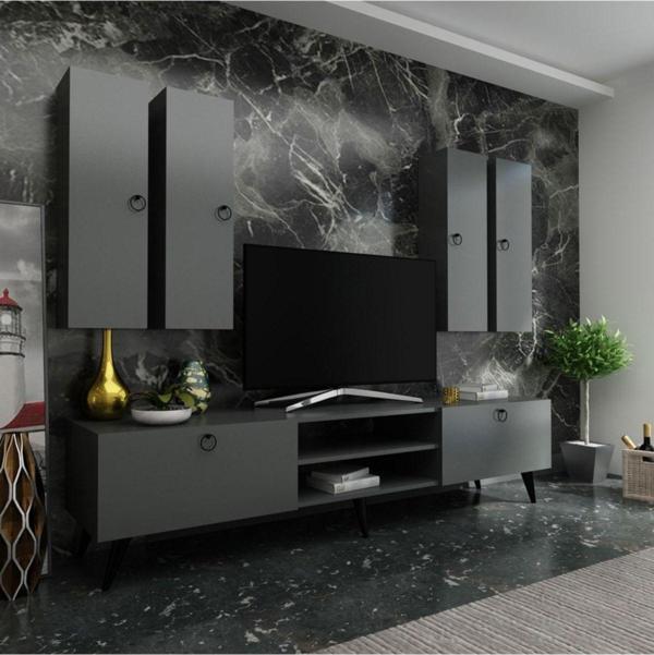 MobilyaFırsat Ideal Tv Ünitesi Duvar Raf Ve Dolaplı Q7821-4 Antrasit - Image 1