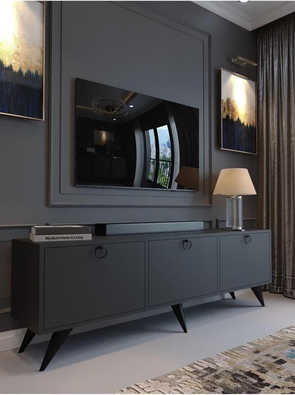 Myniture Home & Living Festival Tv Sehpası M1001-4 Antrasit Minifiks Bağlantı Dışarıdan Vida Gözükmez - Image 1