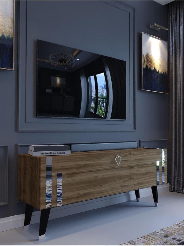 Myniture Home & Living Festival S6302-2 Ceviz Silver 120 Cm Tv Sehpası Minifiks Bağlantı Dışarıdan Vida Gözükmez - Image 1