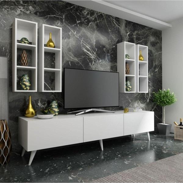 MobilyaFırsat Ideal Tv Ünitesi Duvar Raflı Q7802-1 Beyaz - Image 1