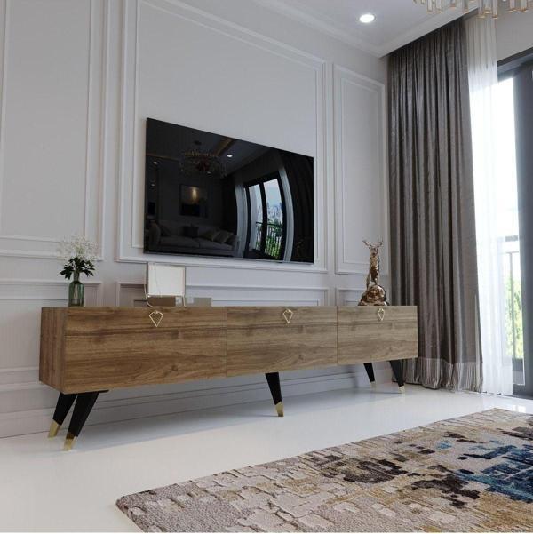 Myniture Home & Living Modern Tv Sehpası Üçgen Kulp Kepli Q8017-2 Ceviz - Image 1