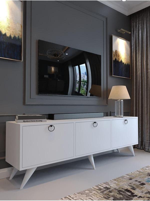 Myniture Home & Living Festival Tv Sehpası M1001-1 Parlak Beyaz Minifiks Bağlantı Dışarıdan Vida Gözükmez - Image 1