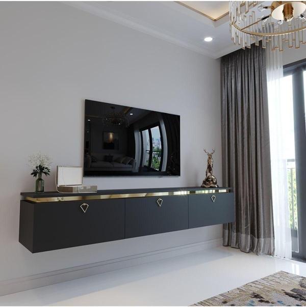 Myniture Home & Living Duvara Monte Gold Üçgen Kulp G6117-4 Antrasit 35 Cm Derinlik - Image 1