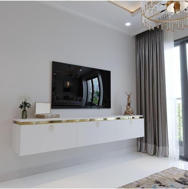 Myniture Home & Living Duvara Monte Gold Üçgen Kulp G6117-1 Beyaz 35 Cm Derinlik - Image 1