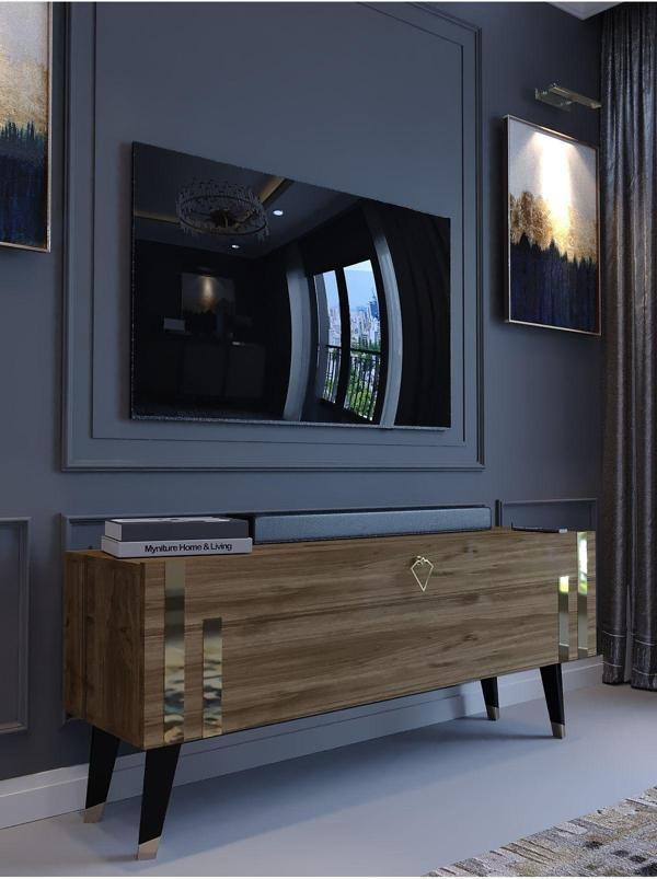 Myniture Home & Living Festival G6302-2 Ceviz Gold 120 Cm Tv Sehpası Minifiks Bağlantı Dışarıdan Vida Gözükmez - Image 1