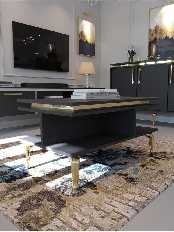 Myniture Home & Living Festival Orta Sehpa Gos-Set-2-4 Gold Antrasi̇t 90X60 Cm - Image 1