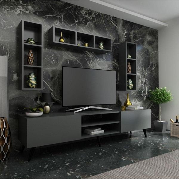 MobilyaFırsat Ideal Tv Ünitesi Duvar Rafı Q7006-4 Antrasit - Image 1