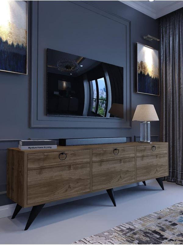 Myniture Home & Living Festival Tv Sehpası M1001-2 Ceviz Minifiks Bağlantı Dışarıdan Vida Gözükmez - Image 1