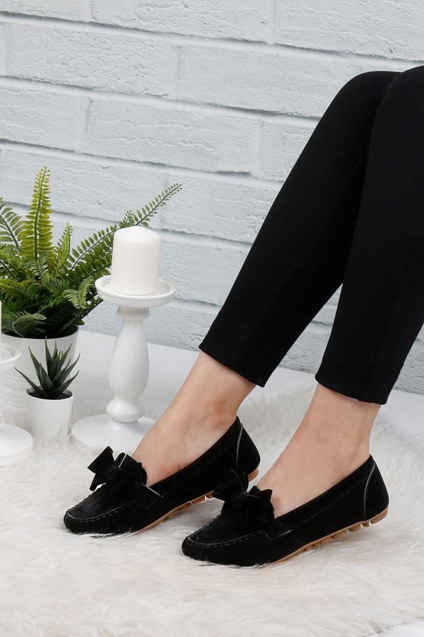 Renklibutik Siyah Kadife Kadın Babet - Image 1