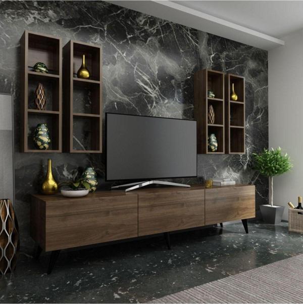 MobilyaFırsat Ideal Tv Ünitesi Duvar Rafı Q7002-2 Ceviz - Image 1