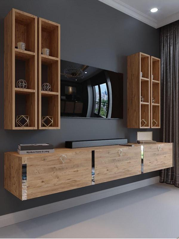 Myniture Home & Living Festival Tv Ünitesi S13002-6 Atlantik Çam Silver Duvara Monte Tv Sehpası - Image 1
