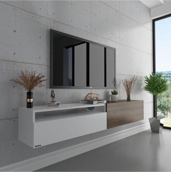Myniture Home & Living Duvara Monte Tv Sehpası Beyaz Ceviz S6110-5 - Image 1