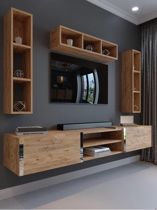 Myniture Home & Living Festival Tv Ünitesi S13006-6 Atlantik Çam Silver Duvara Monte Tv Sehpası - Image 1
