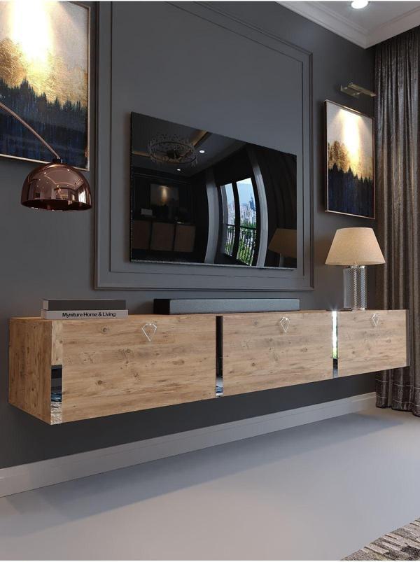 Myniture Home & Living Festival Duvara Monte Tv Sehpası A. Çam S10017-6 Silver - Image 1